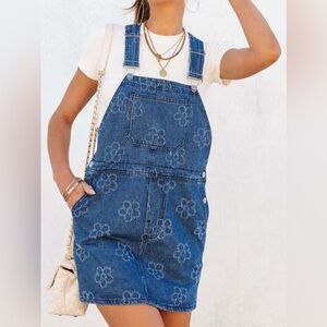Floral Denim Overall Dress